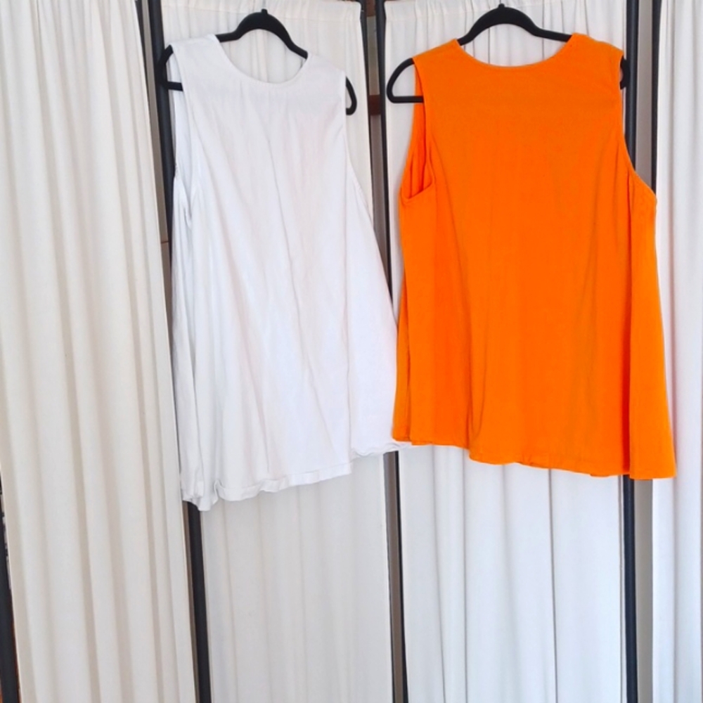 TWO Jessica London Sleeveless V-neck Tank Tops - Size 2X (26-28) Orange & White - Picture 3 of 5